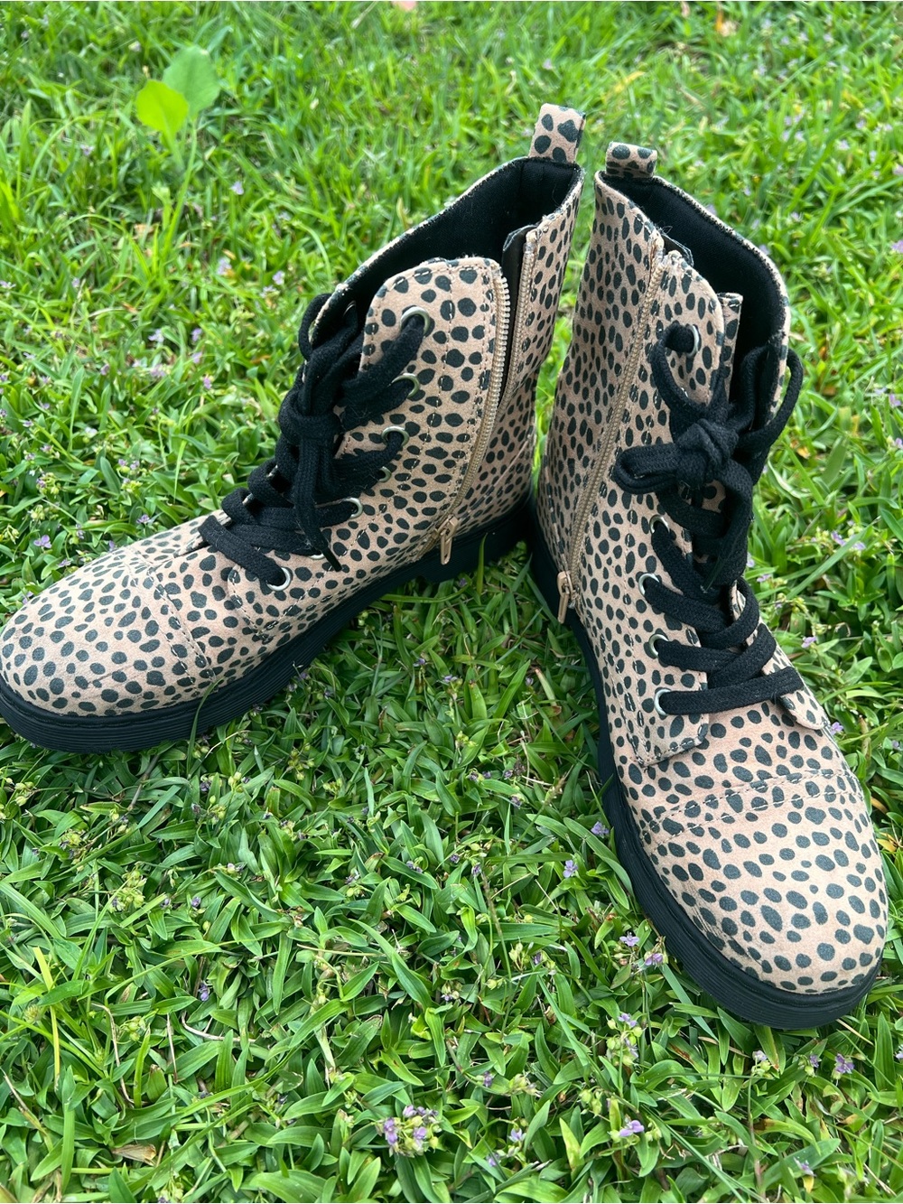 Women’s Juniors Leopard-Print Lace-Up Ankle Boots - Tan & Black